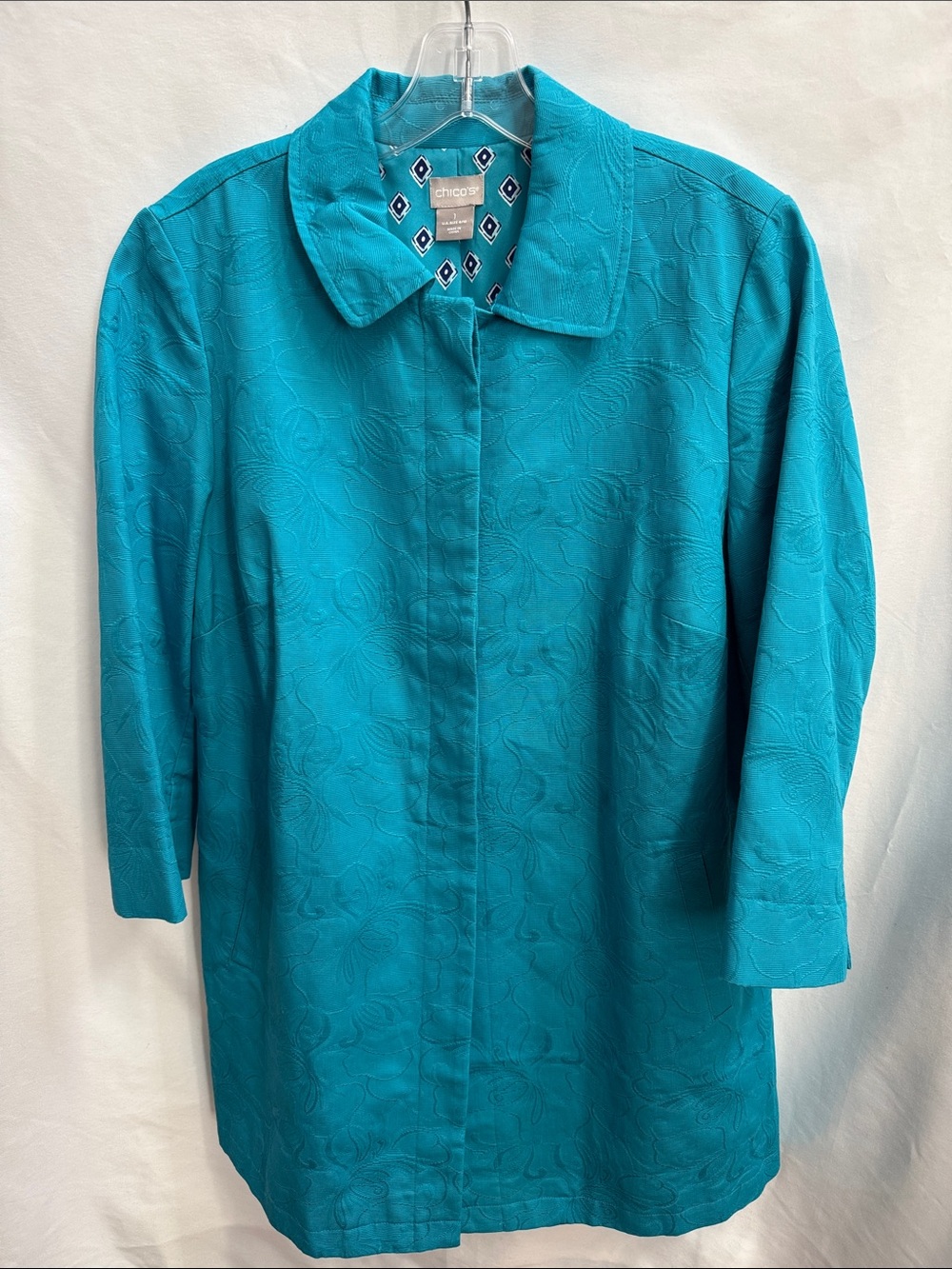 Chico's Teal Jacquard Collar Tunic